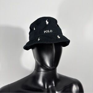 Men's Polo Ralph Lauren Black Monogram All-Over Pony Bucket Hat S/M